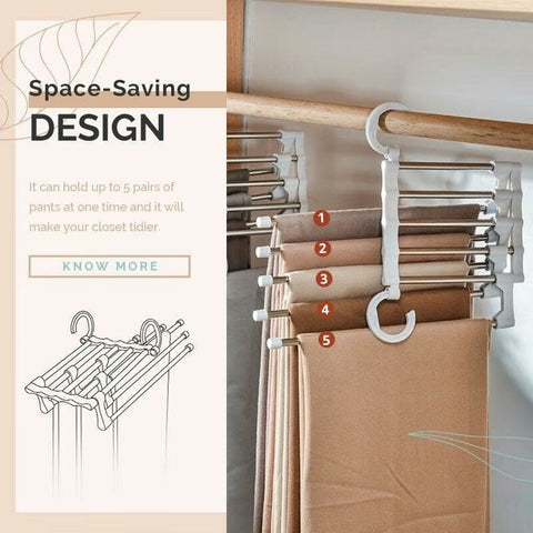 ✨Multi-functional Pants Rack - Closet Multiple Layers Multifunctional Uses Rack Organizer for Trousers Scarves Slack (1 Pack with 5 Metal Clips)✨
